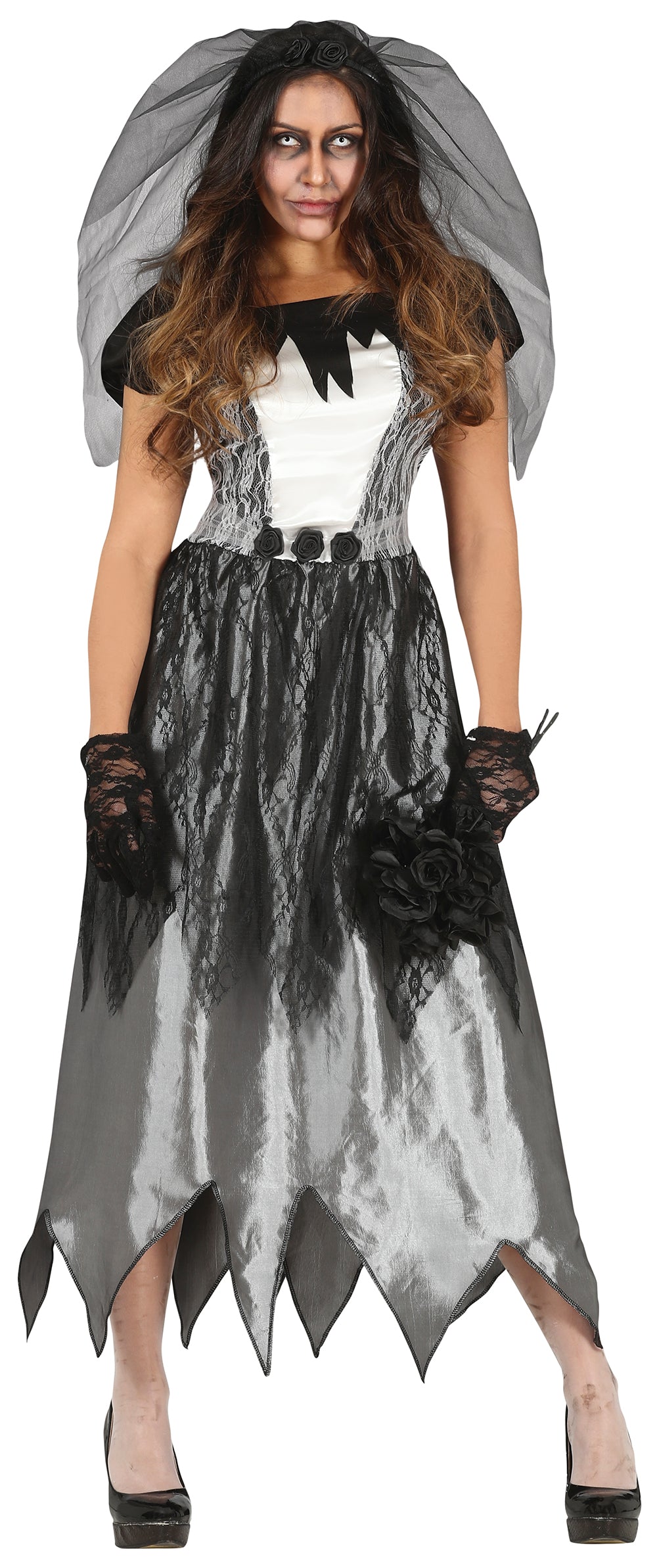 GP79607 – Gespenst Halloween Braut Outfit – Größe: 38 - 40 (M) – Farbe: Schwarz