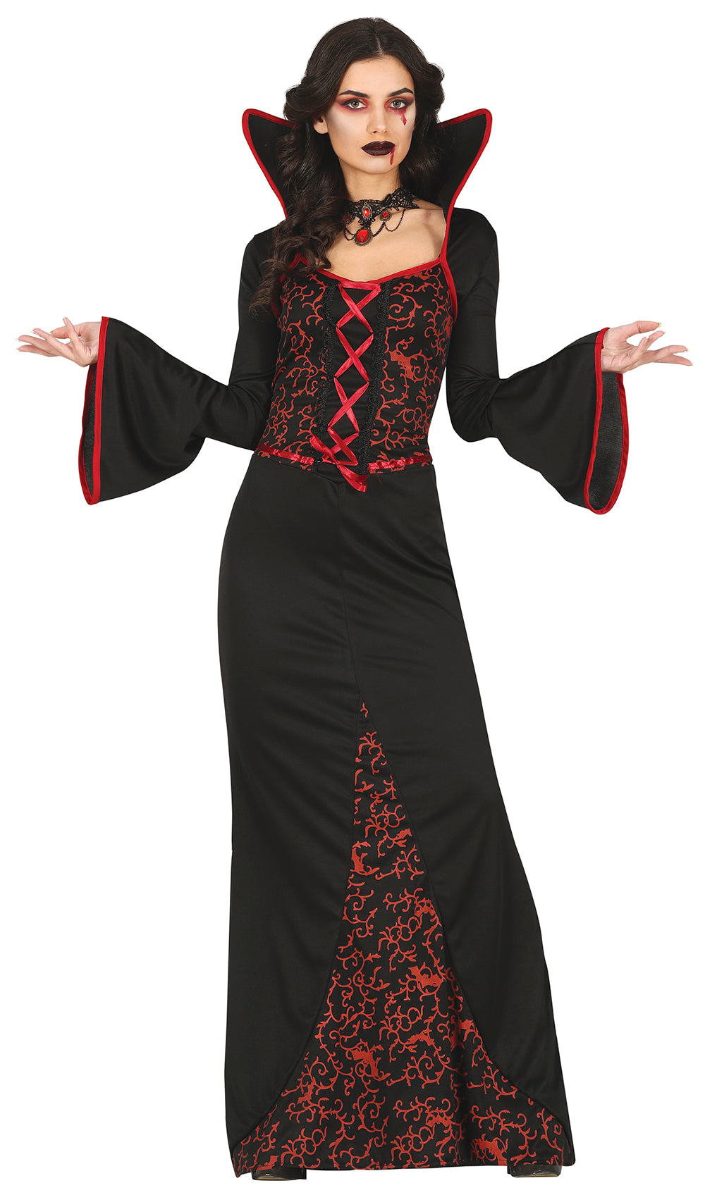 GP79609 – Vampir Königin Kleid Elegantes Kostüm – Größe: 38 - 40 (M) – Farbe: Schwarz