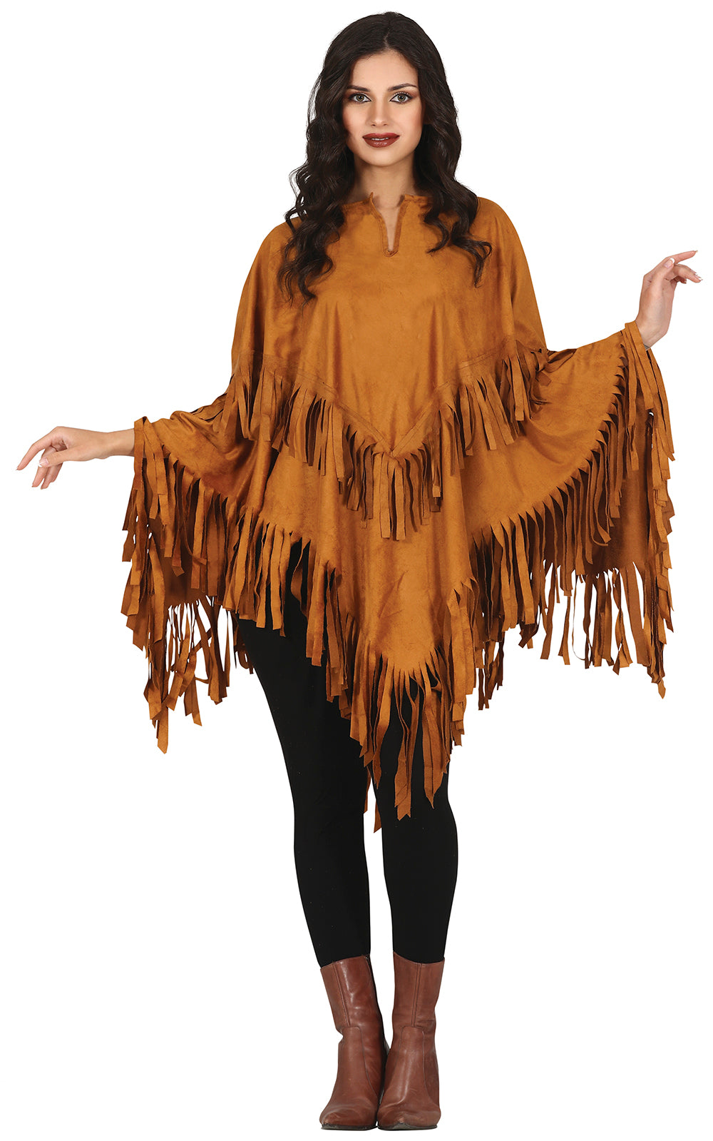 GP79639 – Hippie Indianer Karneval Poncho – Größe: 38 - 40 (M) – Farbe: Braun