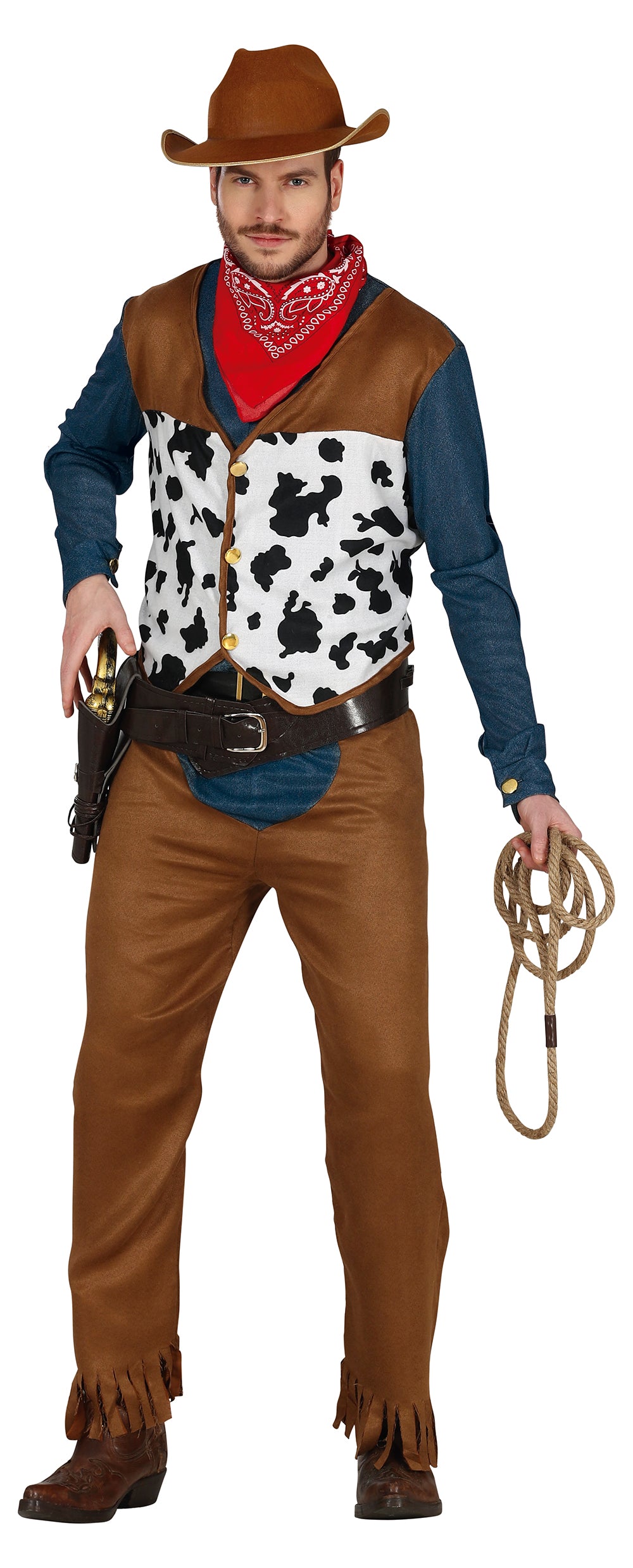 GP79693 – Cowboy Wilde Westen Kostüm Karneval – Größe: 48 - 50 (M), 54 - 56 (XL) – Farbe: Braun