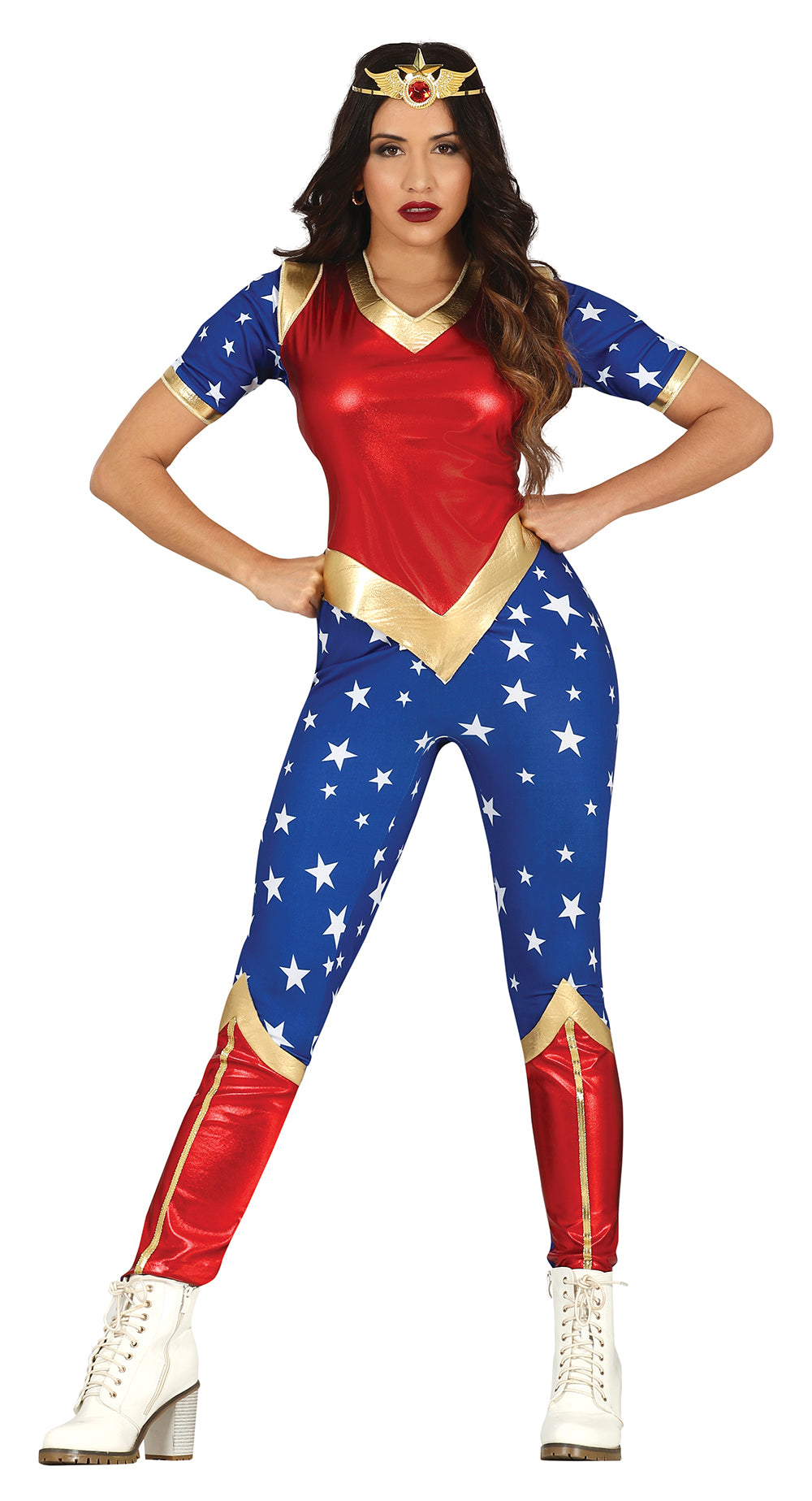 GP79727 – Superhelden Power Jumpsuit Sternen – Größe: 36 - 38 (S) – Farbe: Blau