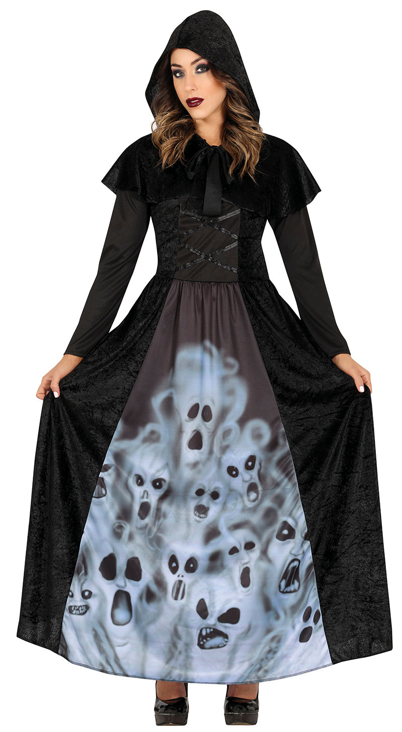 GP79773 – Halloween Geisterkapuze Zaubergewand – Größe: 38 - 40 (M) – Farbe: Schwarz