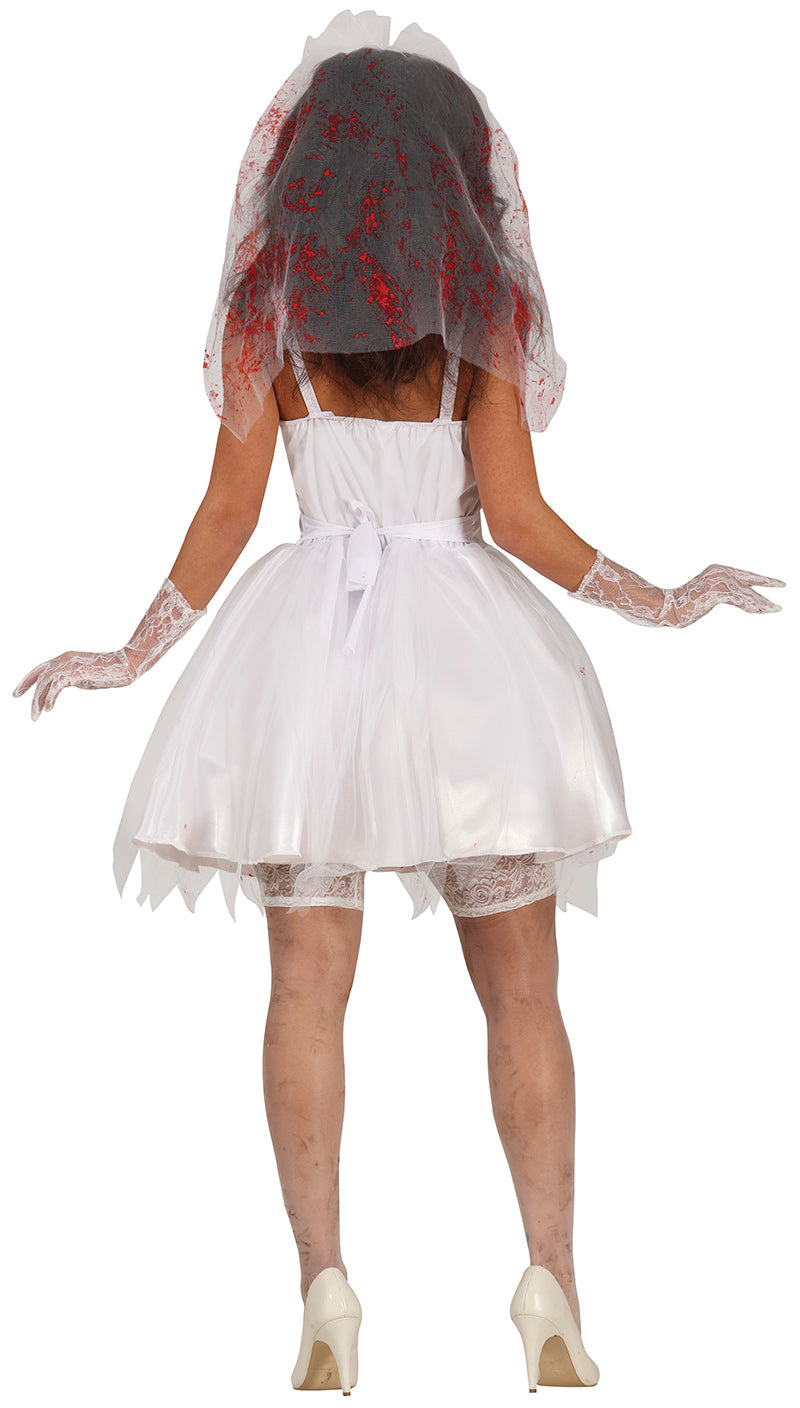 GP79777 – Halloween Braut Zombiekostüm Rot Weiß – Größe: 42 - 44 (L) – Farbe: Weiß