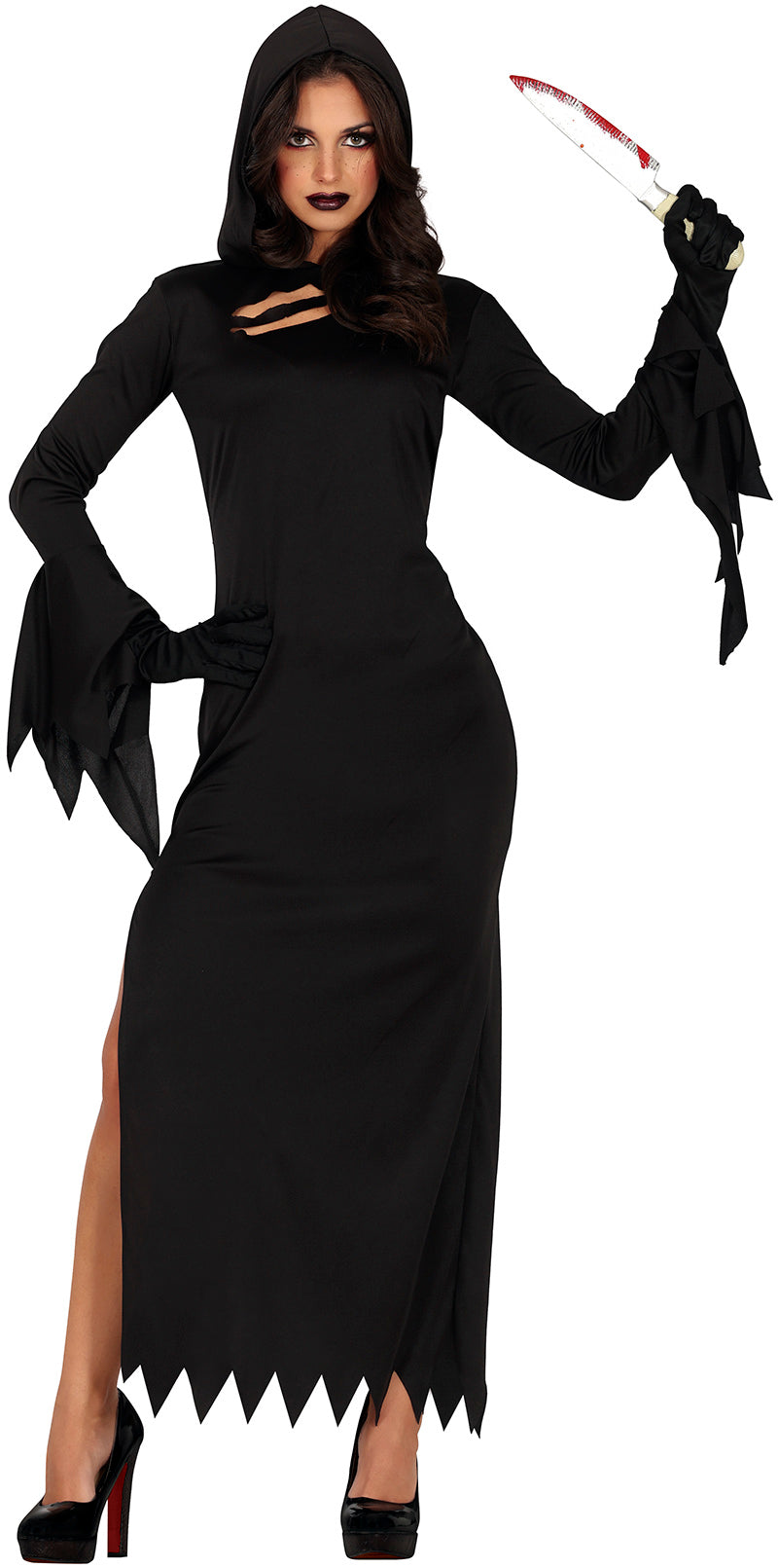 GP79795 – Halloween Mörderische Kapuzenrobe Schwarze – Größe: 38 - 40 (M) – Farbe: Schwarz