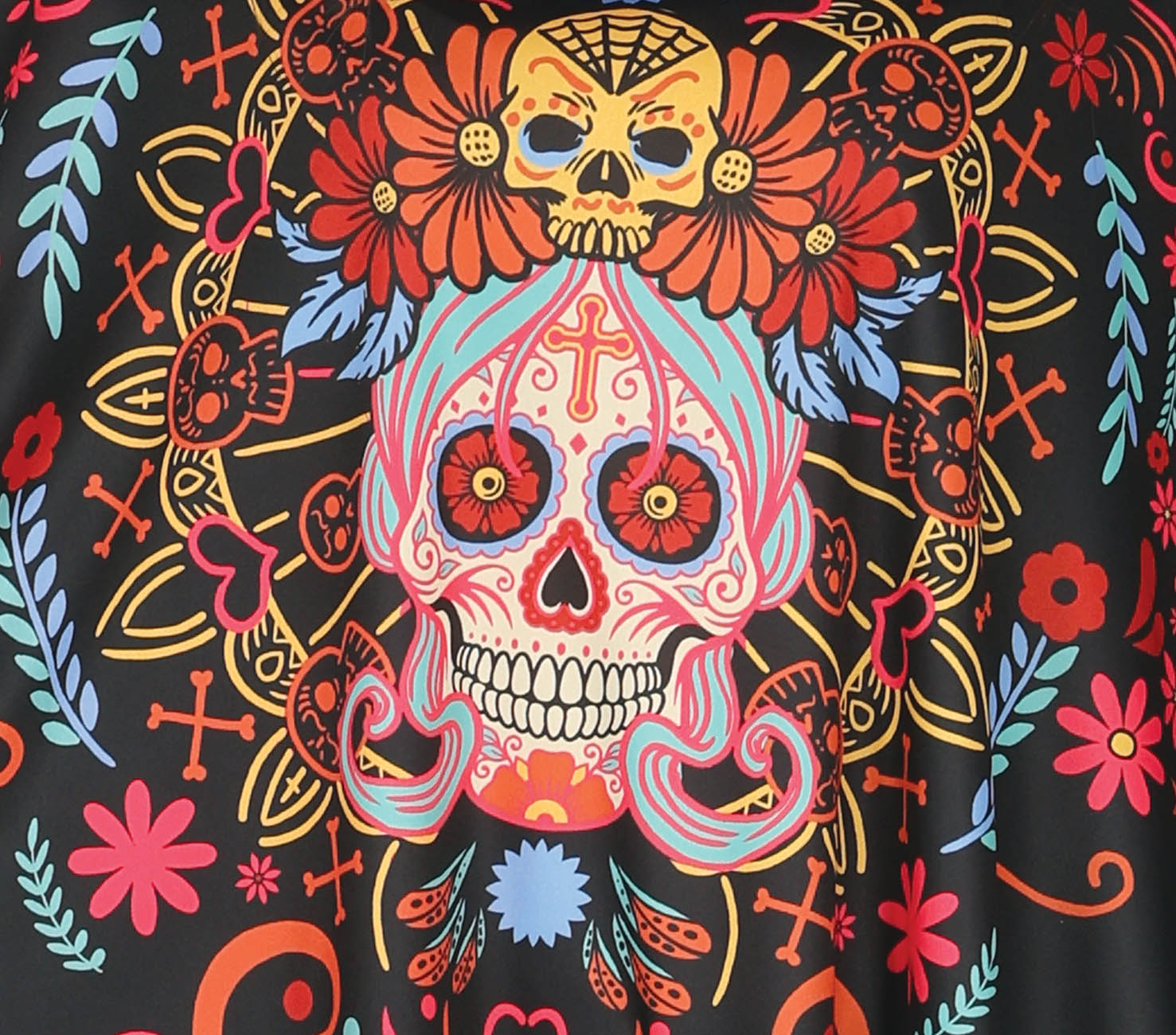 GP79803 – Mexikanischer Halloween Poncho – Größe: 38 - 40 (M) – Farbe: Schwarz