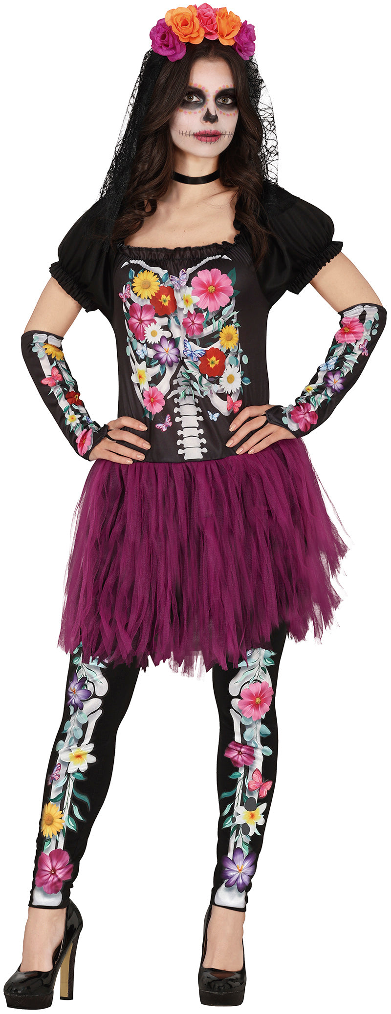GP79808 – Mexiko Halloween Skelett Gewand – Größe: 38 - 40 (M) – Farbe: Schwarz