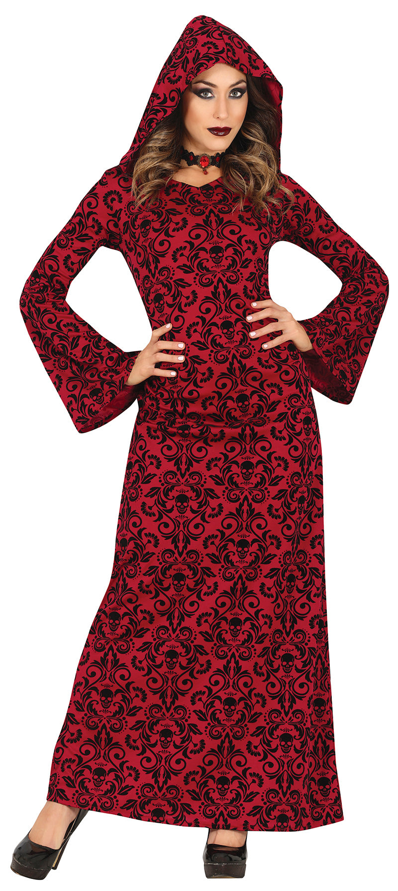 GP79819 – Magierin Halloween Gewand Rot Schwarz – Größe: 42 - 44 (L) – Farbe: Rot