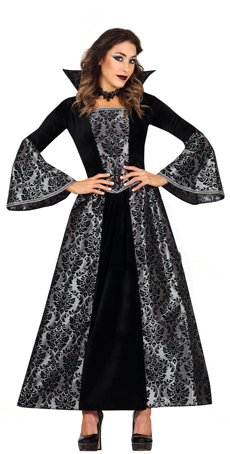 GP79828 – Halloween Vampir Gräfin Kostüm Edel – Größe: 36 - 38 (S) – Farbe: Schwarz