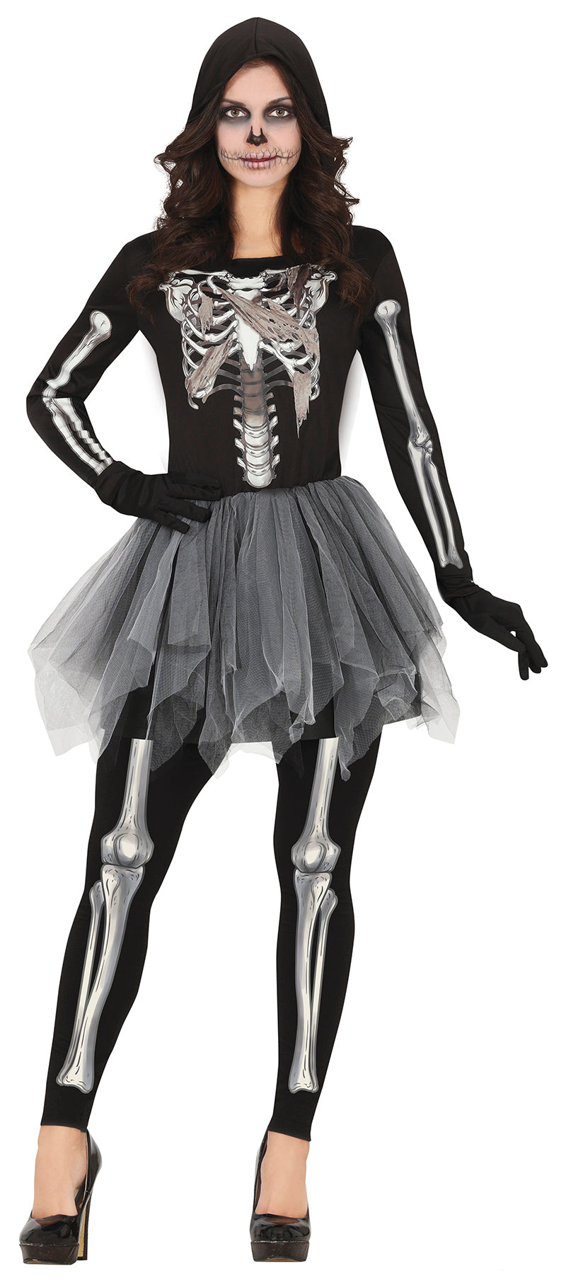 GP79839 – Skelett Halloween Kostüm Tutu Set – Größe: 38 - 40 (M) – Farbe: Weiß
