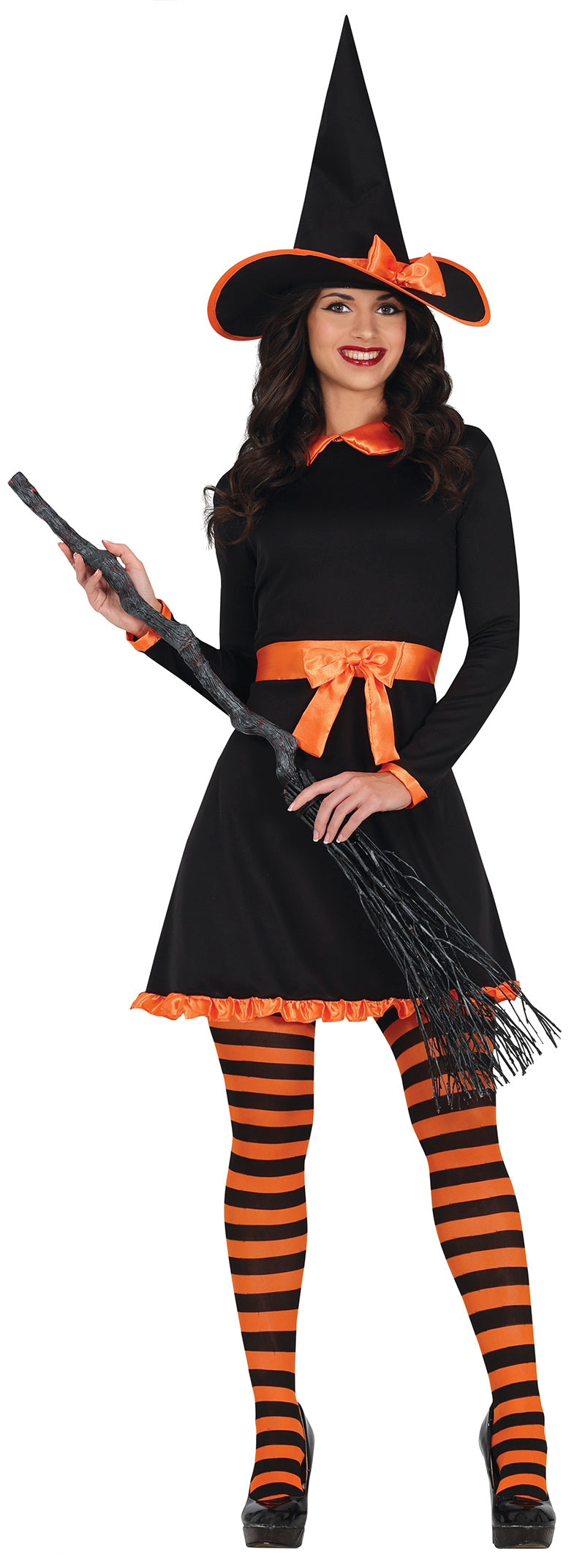 Hexe Kostüm für Damen mit Hut schwarz orange