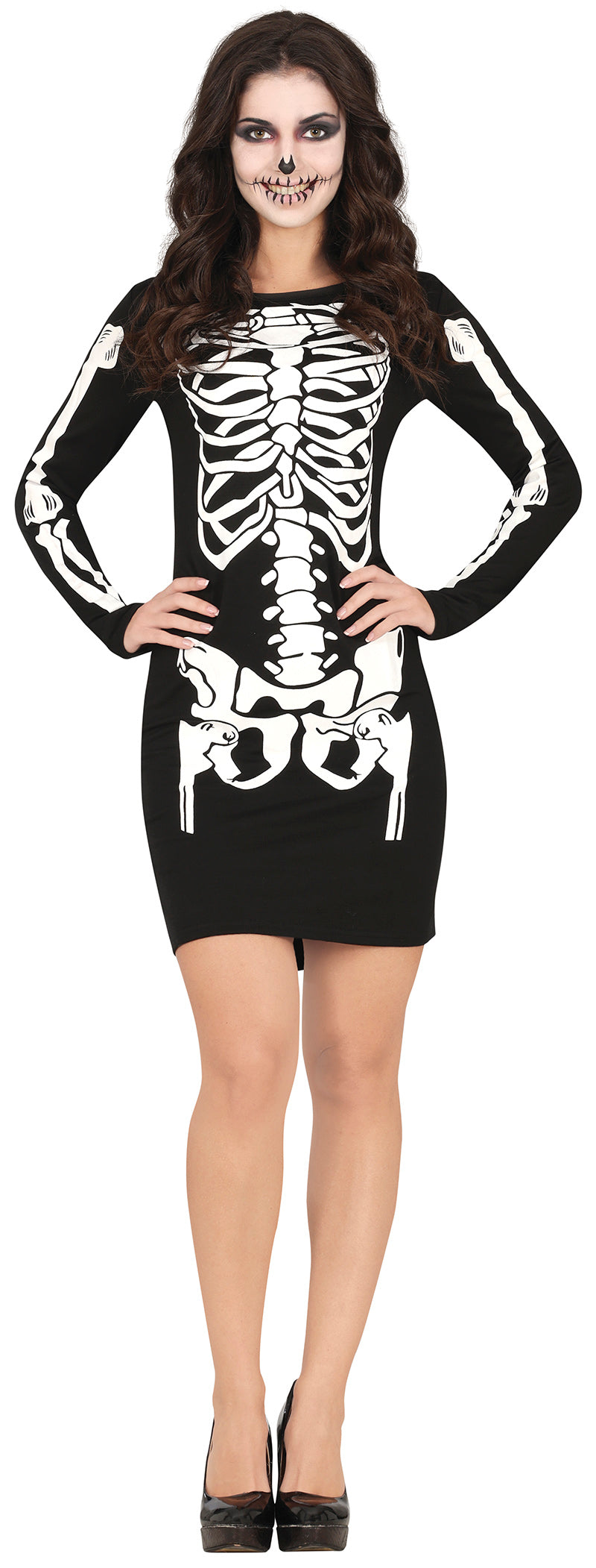 Skelett Kleid für Damen schwarz Minikleid