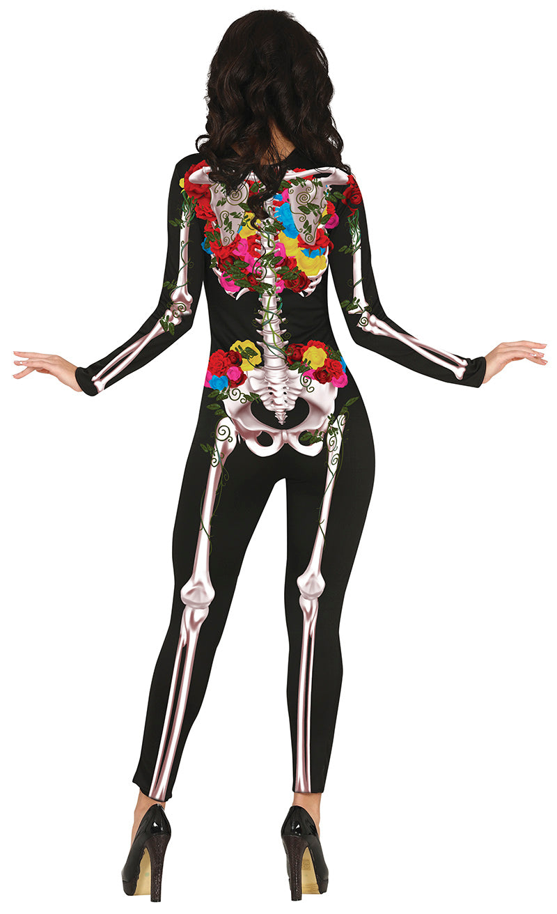 GP79863 – Mexiko Skelett Blumen Jumpsuit – Größe: 36 - 38 (S) – Farbe: Schwarz, Ansicht 2