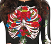 GP79863 – Mexiko Skelett Blumen Jumpsuit – Größe: 36 - 38 (S) – Farbe: Schwarz