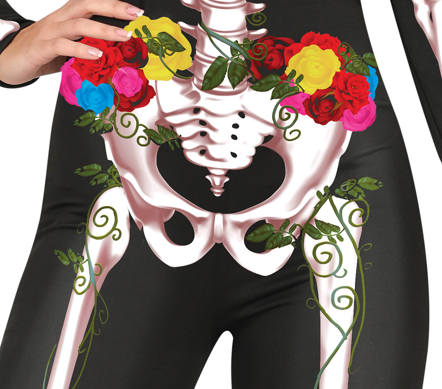GP79863 – Mexiko Skelett Blumen Jumpsuit – Größe: 36 - 38 (S) – Farbe: Schwarz