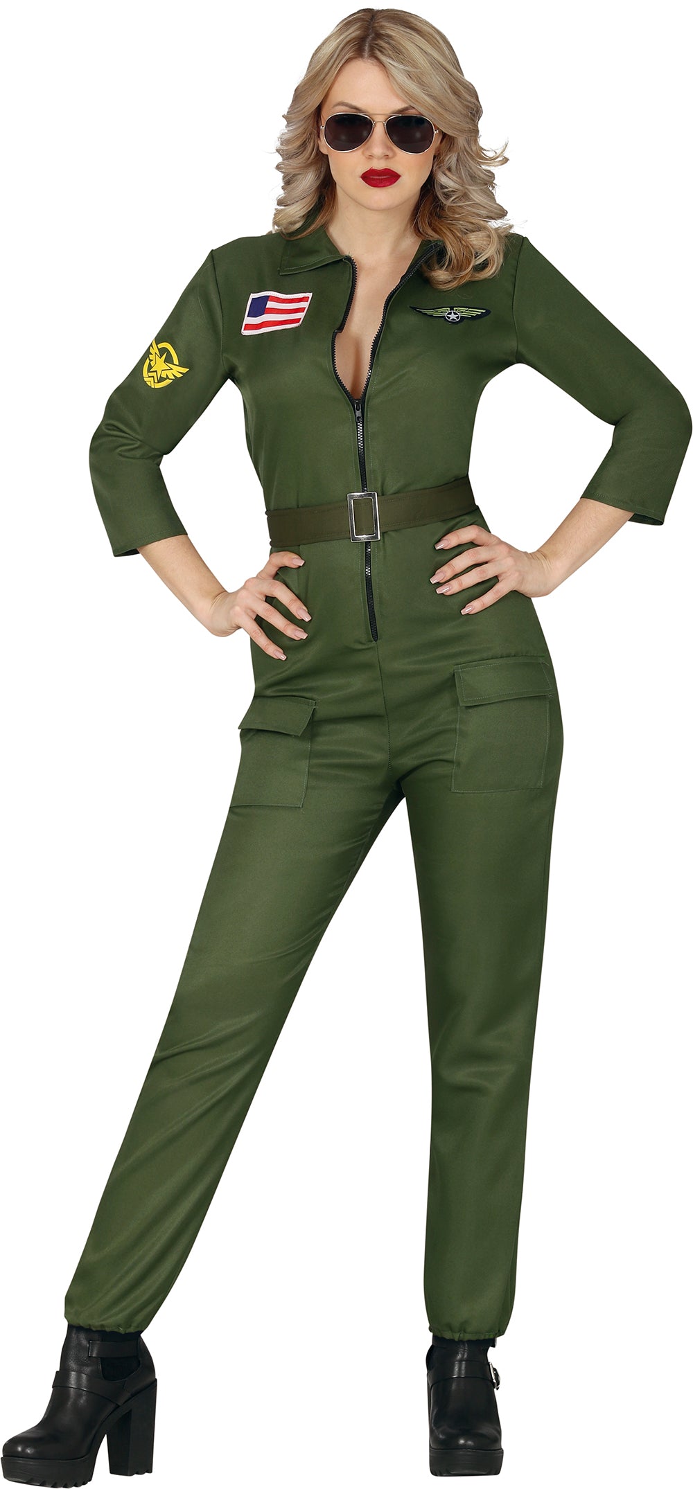 GP79187 – Militär Flieger Overall Karneval Kostüm – Größe: 36 - 38 (S) – Farbe: Grün