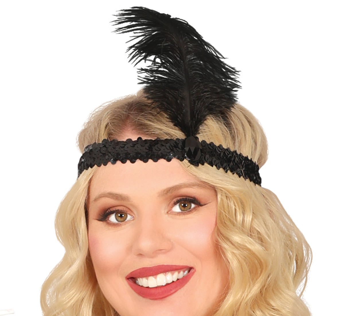 GP79218 – Charleston Glanz Kleid Feder – Größe: 44 - 46 (XL) – Farbe: Schwarz