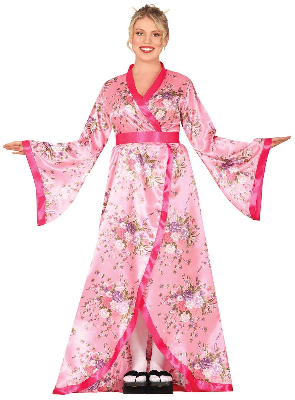 GP79375 – Asien Tradition Japan Kimono Kostüm – Größe: 44 - 46 (XL) – Farbe: Pink