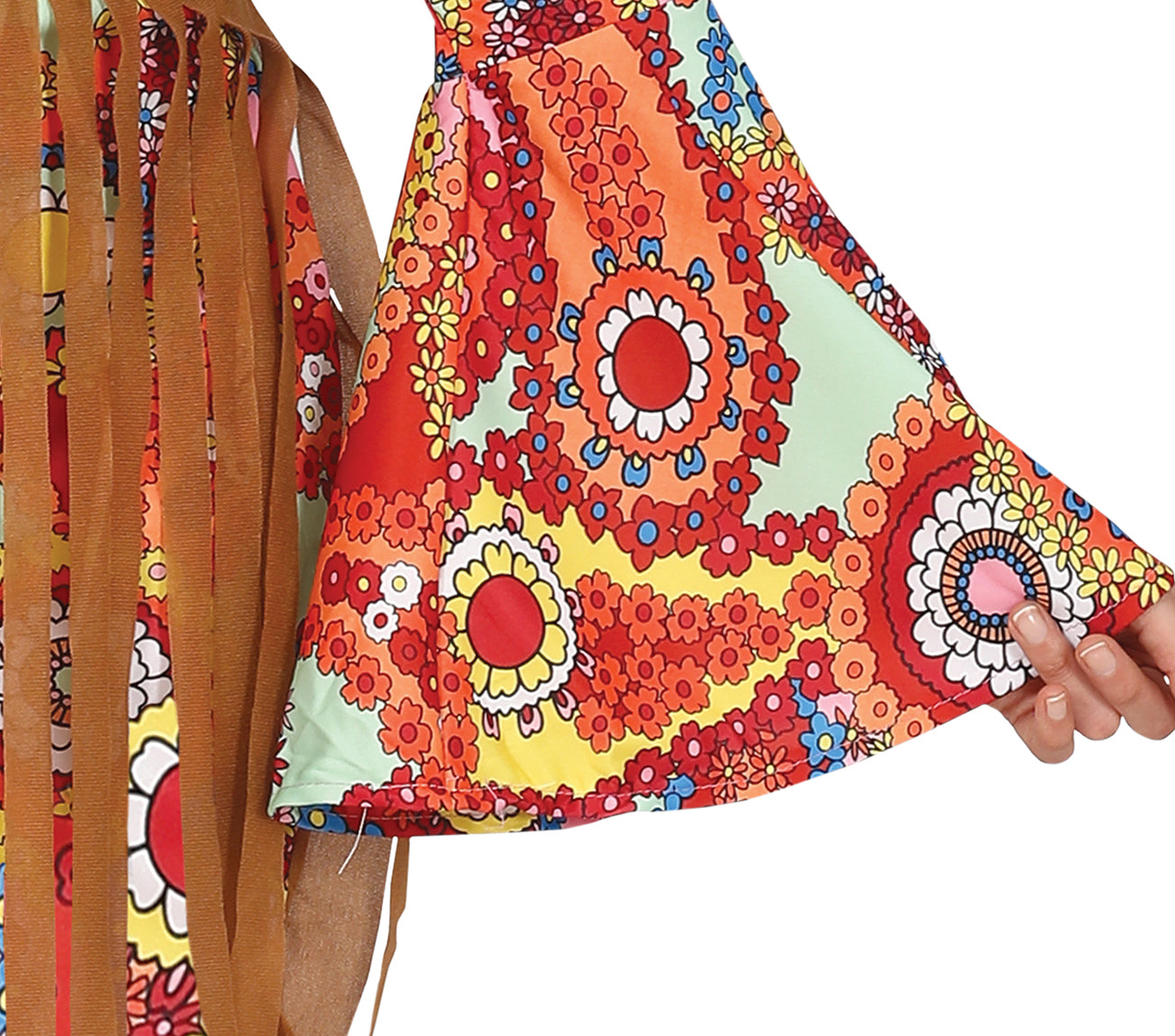 GP79379 – Hippies Kostüm Bunt 60s Kleid Karneval – Größe: 36 - 38 (S) – Farbe: Braun
