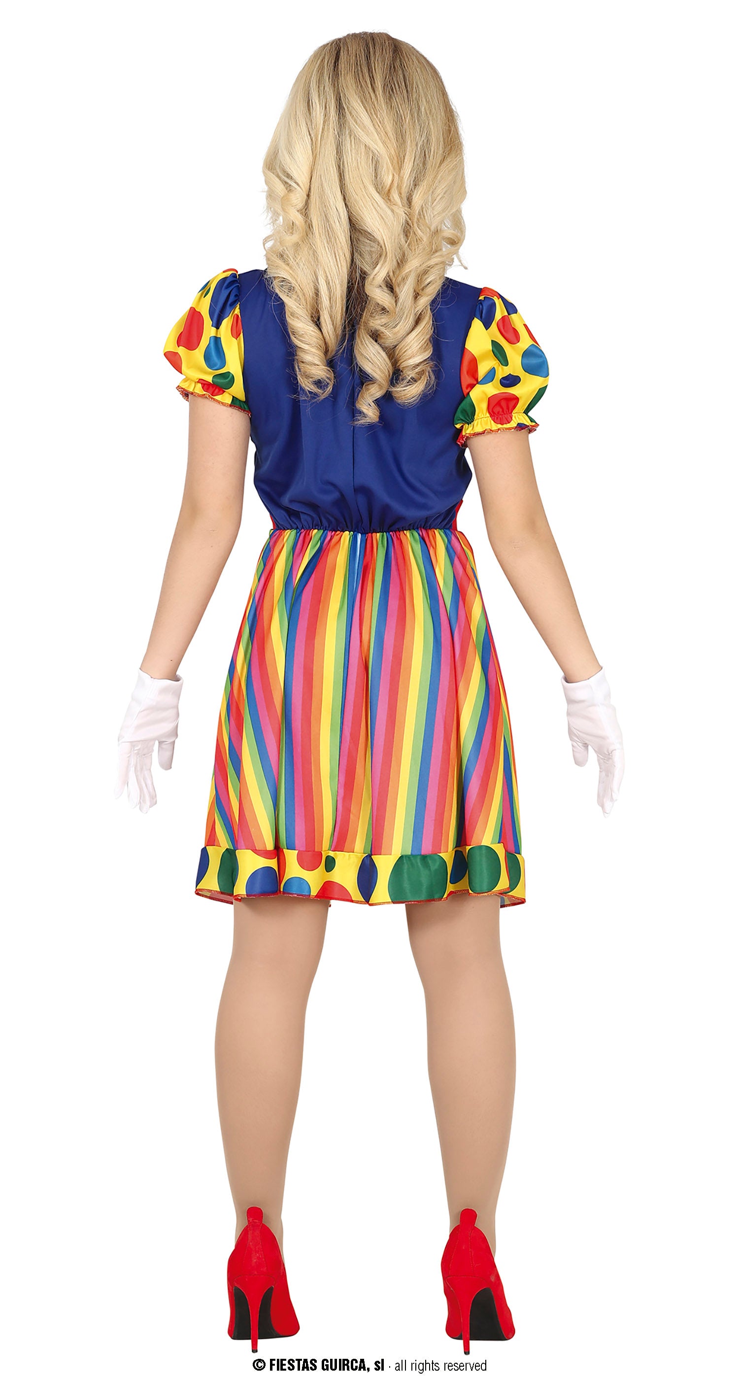 GP79393 – Clown Kostüm Karneval Buntkleid – Größe: 36 - 38 (S), 44 - 46 (XL) – Farbe: Mehrfarbig