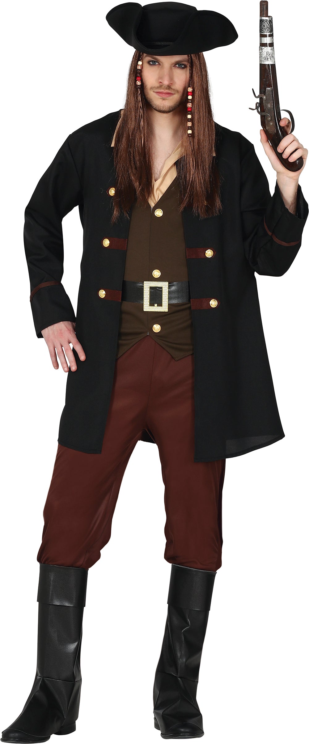 GP79410 – Pirat Karneval Abenteurer Kostüm – Größe: 46 - 48 (S) – Farbe: Schwarz