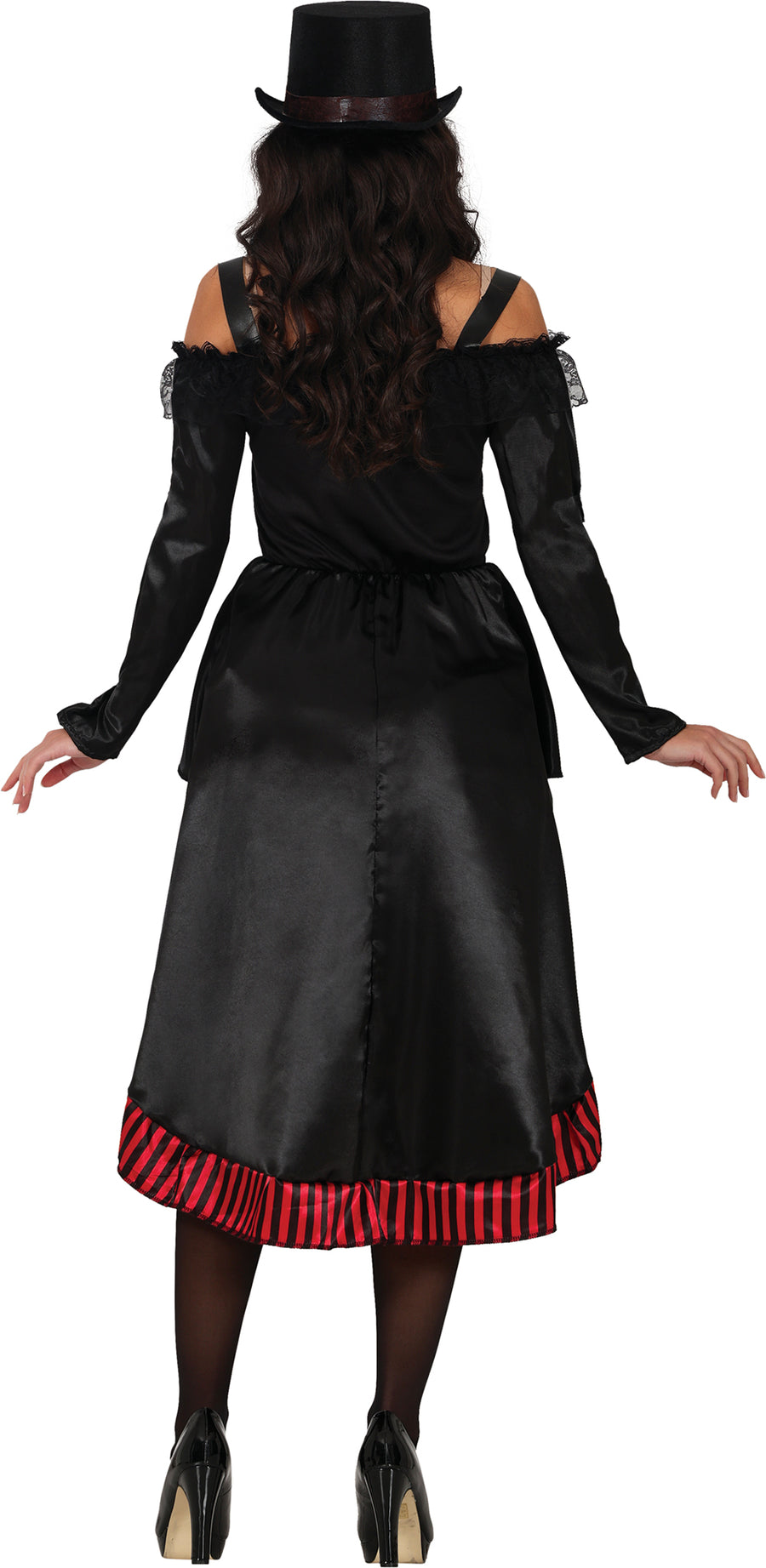 GP79907 – Steampunk Gothic Halloween Kleid Mit Zylinder – Größe: 36 - 38 (S), 38 - 40 (M), 42 - 44 (L) – Farbe: Schwarz / Rot, Ansicht 2