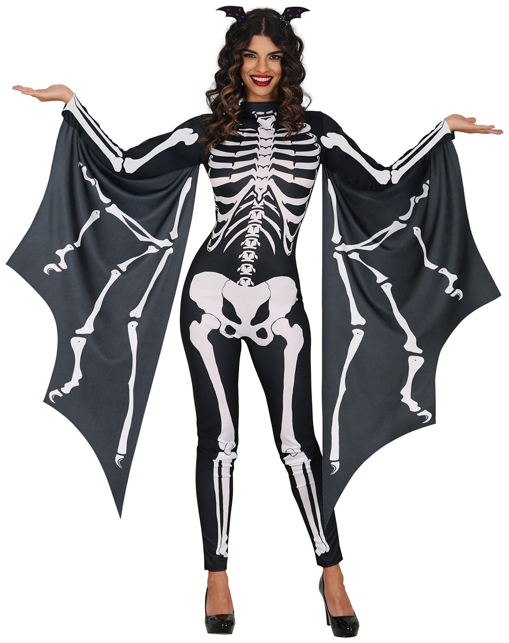 GP79910 – Fledermaus Skelett Halloween Kostüm Elegant – Größe: 38 - 40 (M), 42 - 44 (L) – Farbe: Schwarz