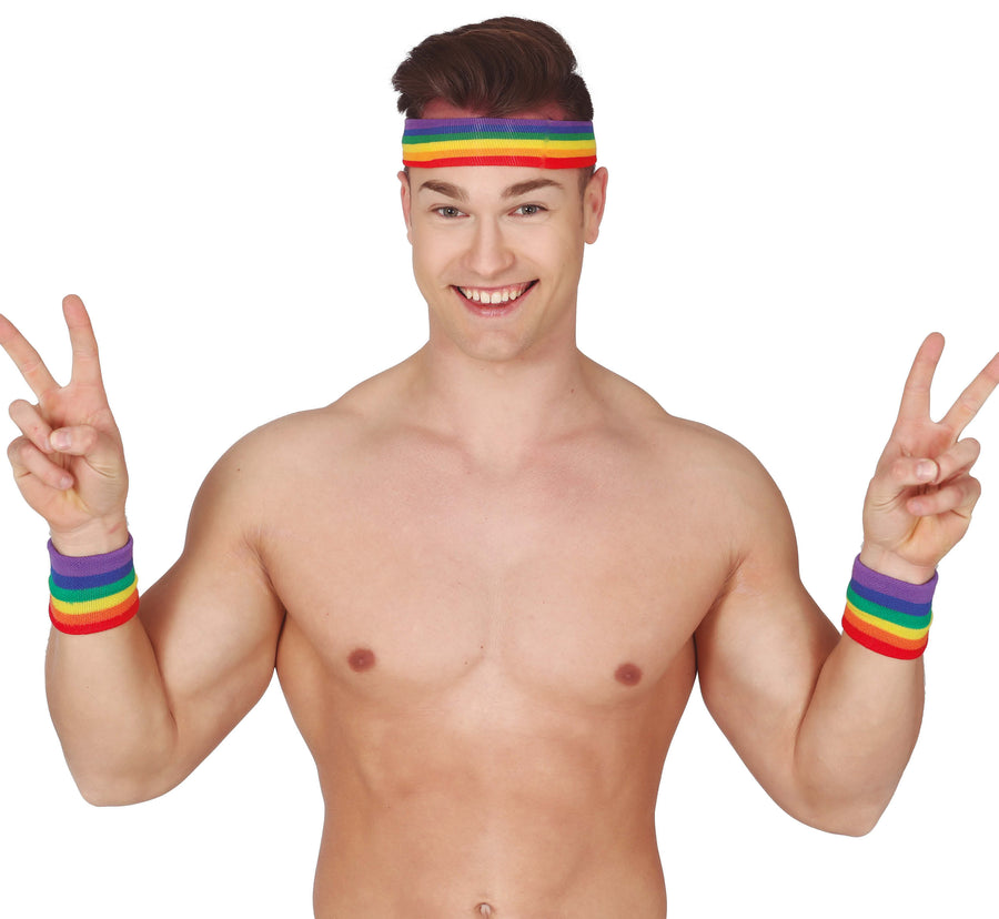 GP18815 – Regenbogen Schweißband Set für Erwachsene – Farbe: Mehrfarbig, Ansicht 2