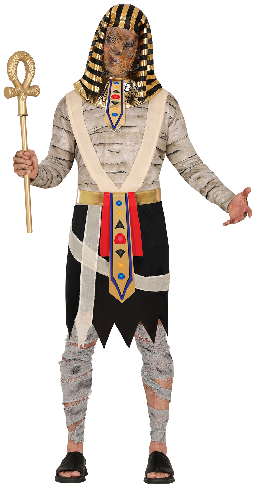 GP79929 – Pharao Mumie Ägyptisches Halloween – Größe: 48 - 50 (M), 52 - 54 (L) – Farbe: Beige / Schwarz