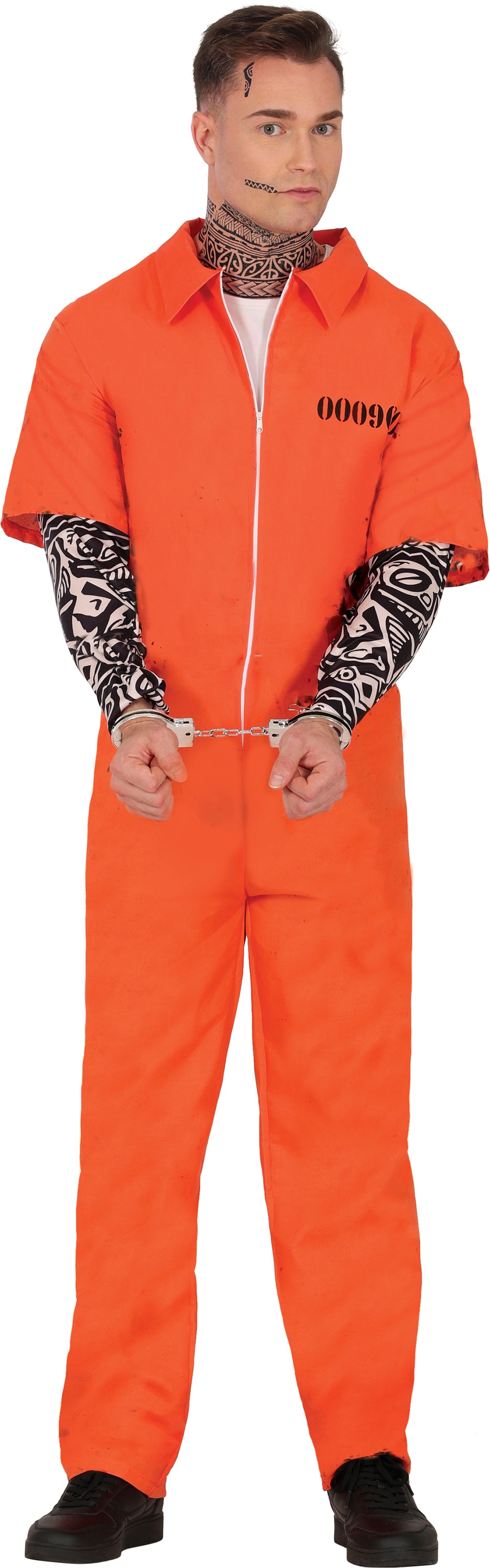 GP79933 – Dieb Kostüm Halloween Overall Tattoo – Größe: 48 - 50 (M), 52 - 54 (L) – Farbe: Orange