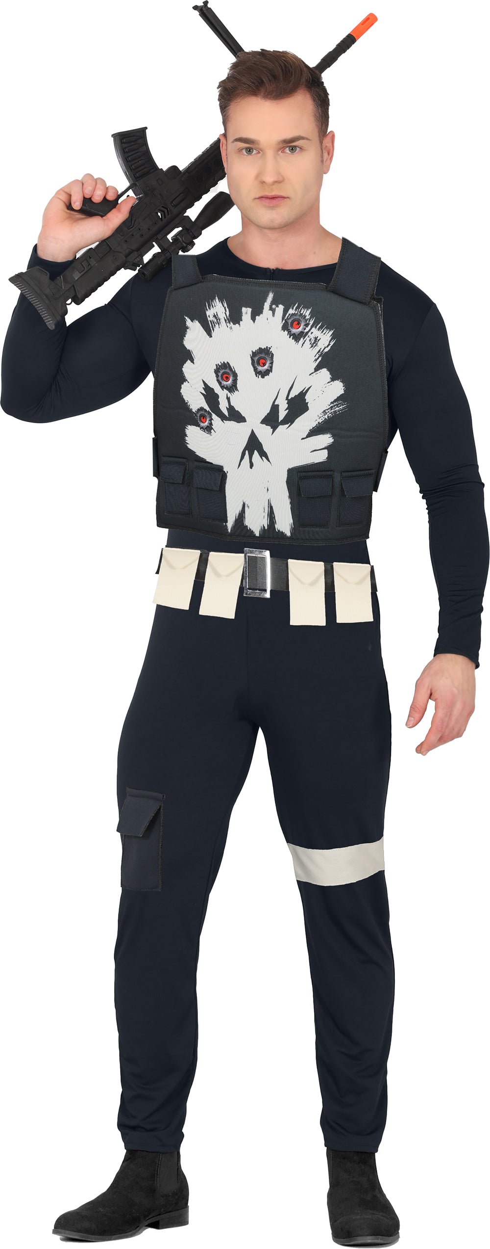 GP79935 – Superhelden-Krieger Halloween Kostüm Militärisch – Größe: 48 - 50 (M), 52 - 54 (L) – Farbe: Blau / Weiß