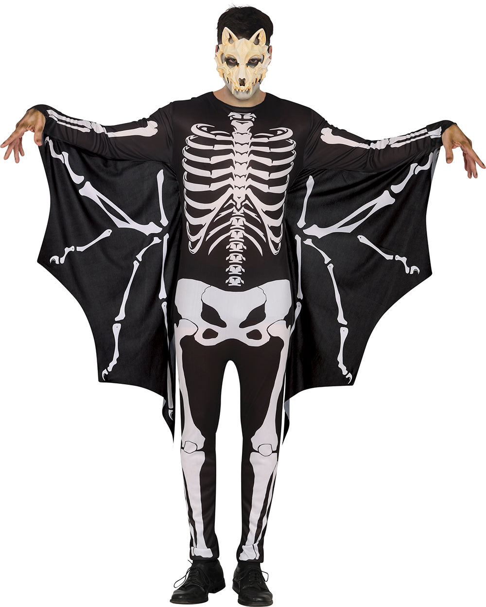 GP79944 – Fledermaus Skelett Halloween Kostüm – Größe: 48 - 50 (M), 52 - 54 (L) – Farbe: Schwarz / Weiß