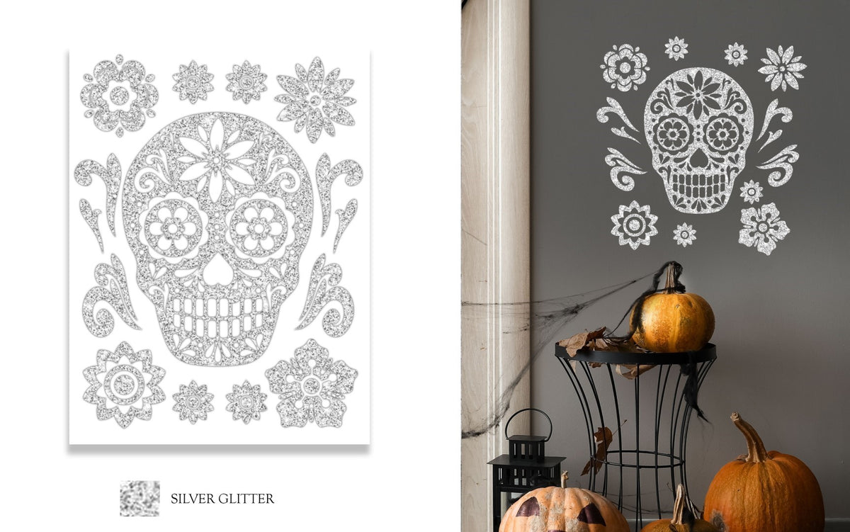 GP26867 – Halloween Glitzer Aufkleber 30 x 40 cm – Farbe: Silber