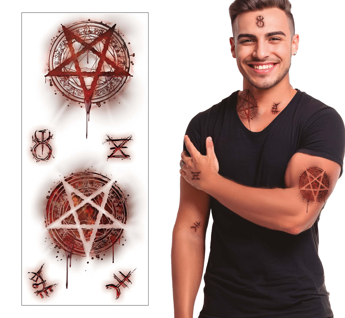 GP15708 – Horror Tattoos für Erwachsene 30 x 13 cm – Farbe: Satanistisch
