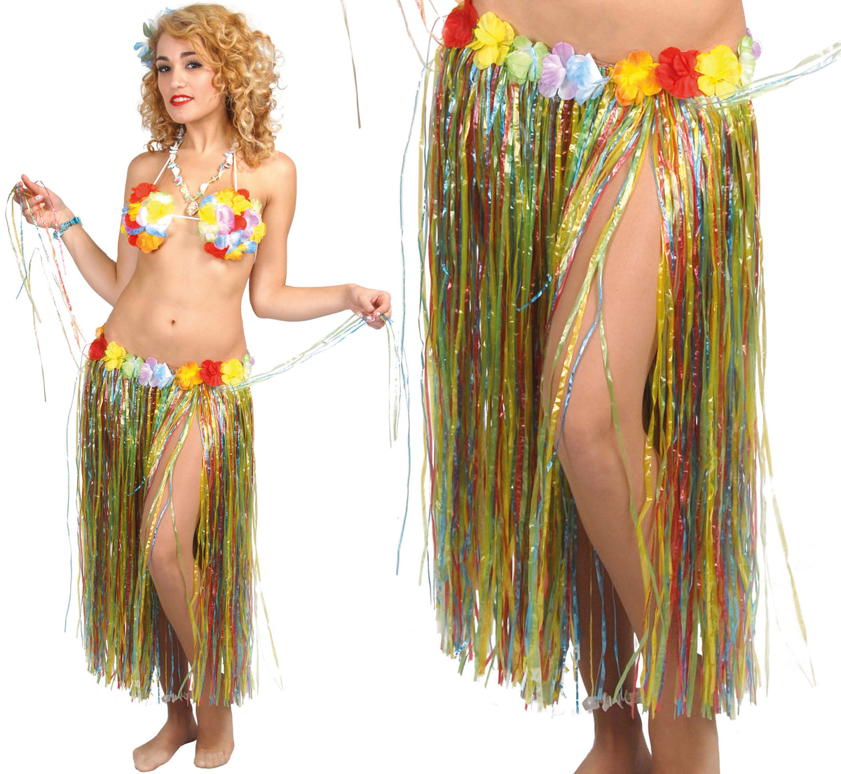 GP17637 – Langer Hawaii Rock für Damen 75 cm mit Blumen – Farbe: Mehrfarbig