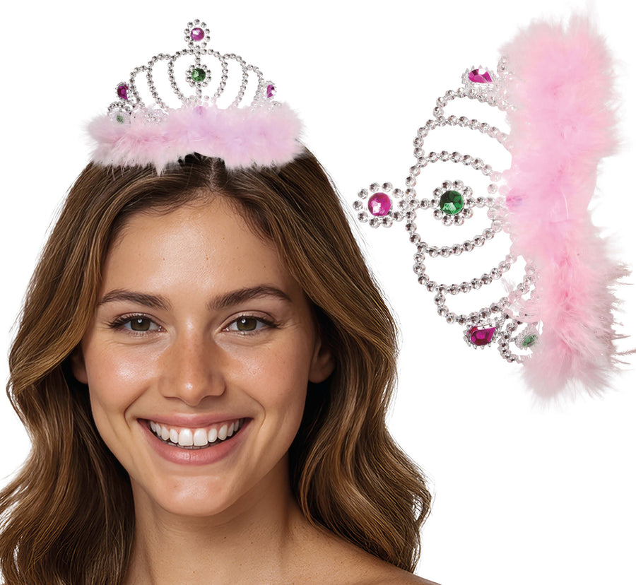 Prinzessin Diadem für Damen silber mit Marabu