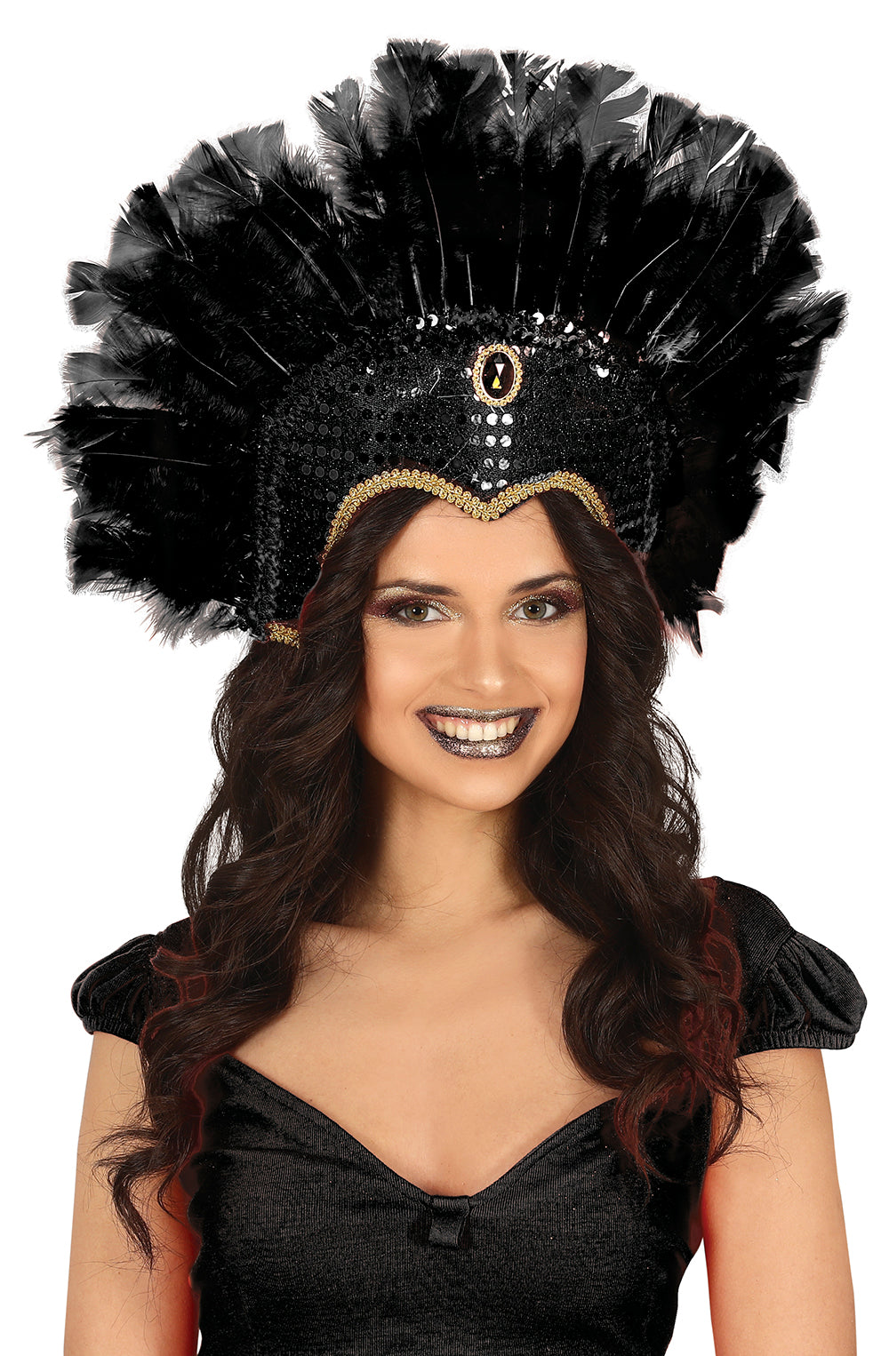 GP23067 – Samba Federkopfschmuck für Erwachsene – Farbe: Schwarz