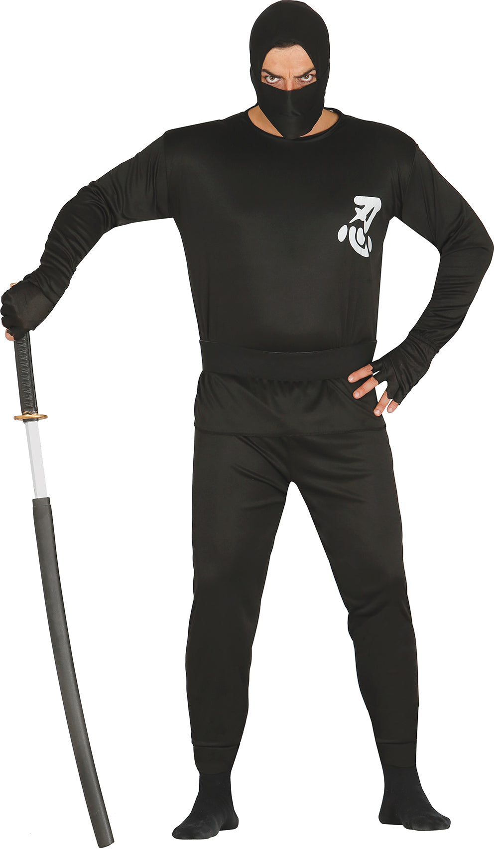 GP80025 – Ninja Kämpfer Kostüm Schwarz Geheimnisvoll – Größe: 52 - 54 (L) – Farbe: Schwarz