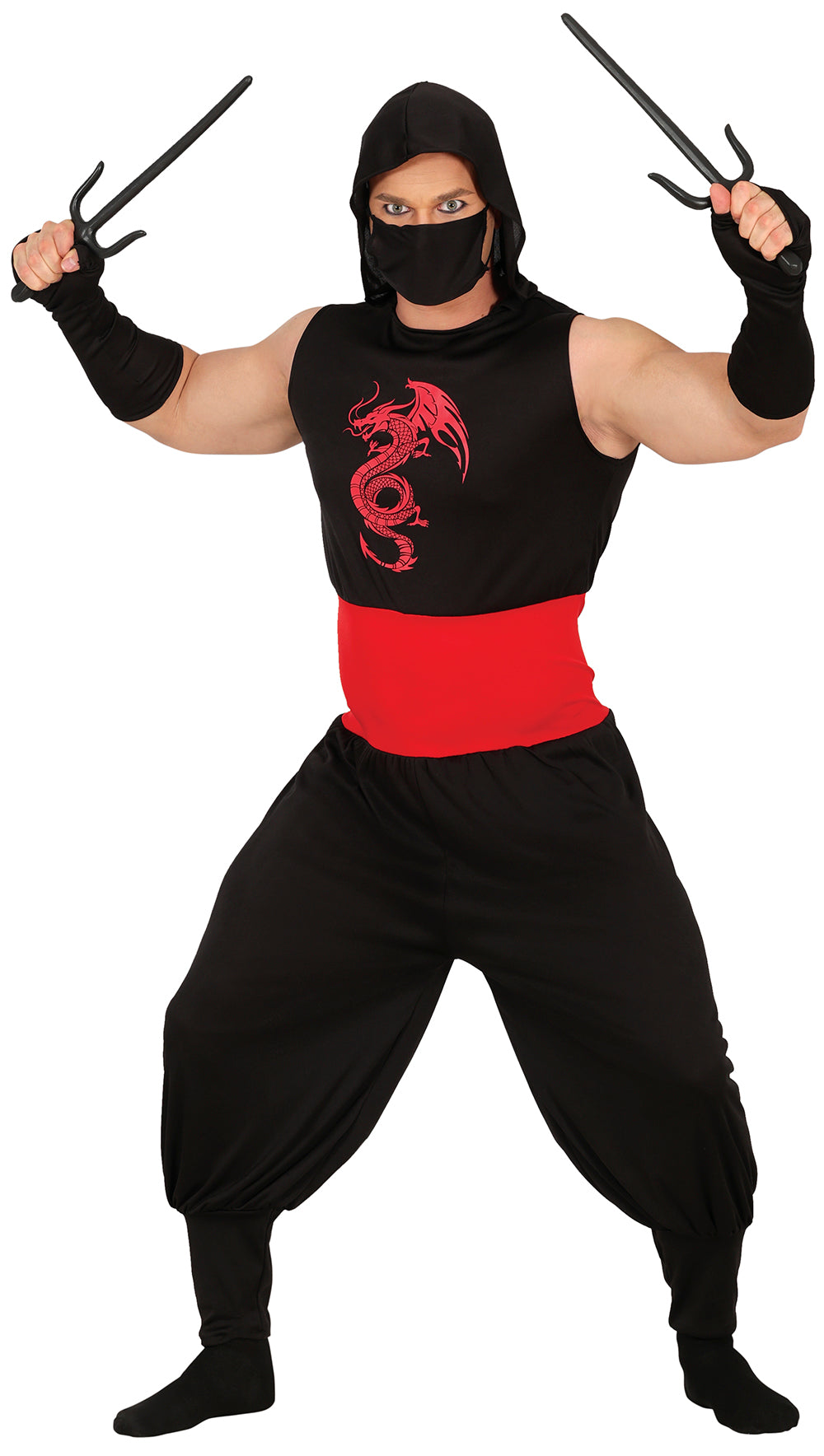 GP80209 – Ninja Dragon Krieger Outfit Karneval – Größe: 52 - 54 (L) – Farbe: Schwarz