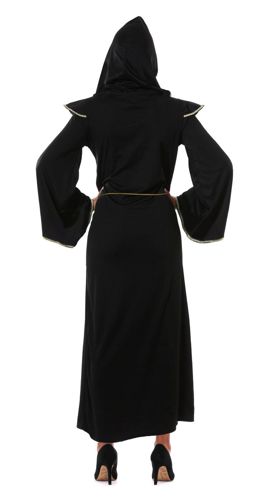 GP80214 – Halloween Priesterin Gewand Kapuzenkleid – Größe: 42 - 44 (L) – Farbe: Schwarz