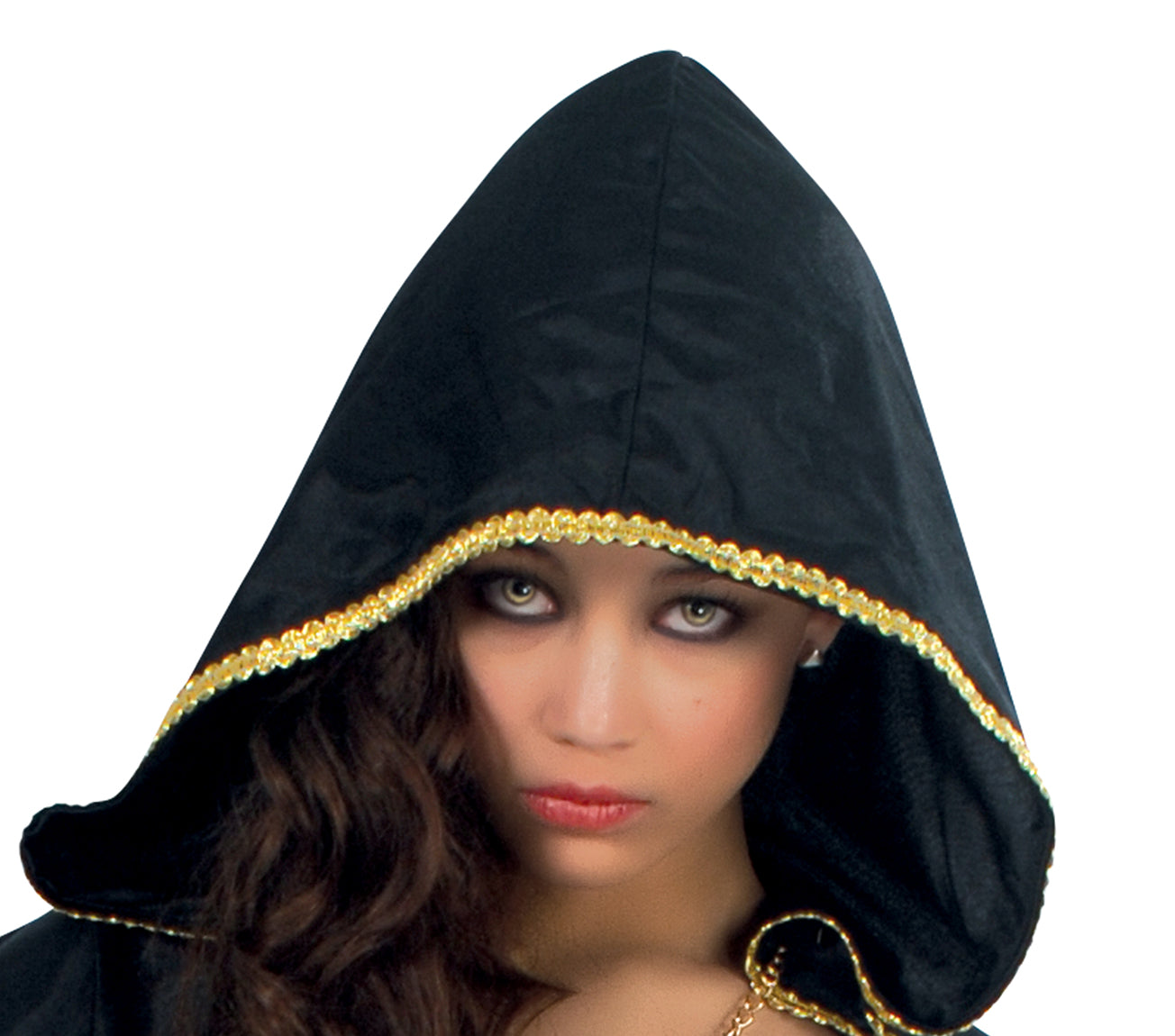 GP80214 – Halloween Priesterin Gewand Kapuzenkleid – Größe: 42 - 44 (L) – Farbe: Schwarz