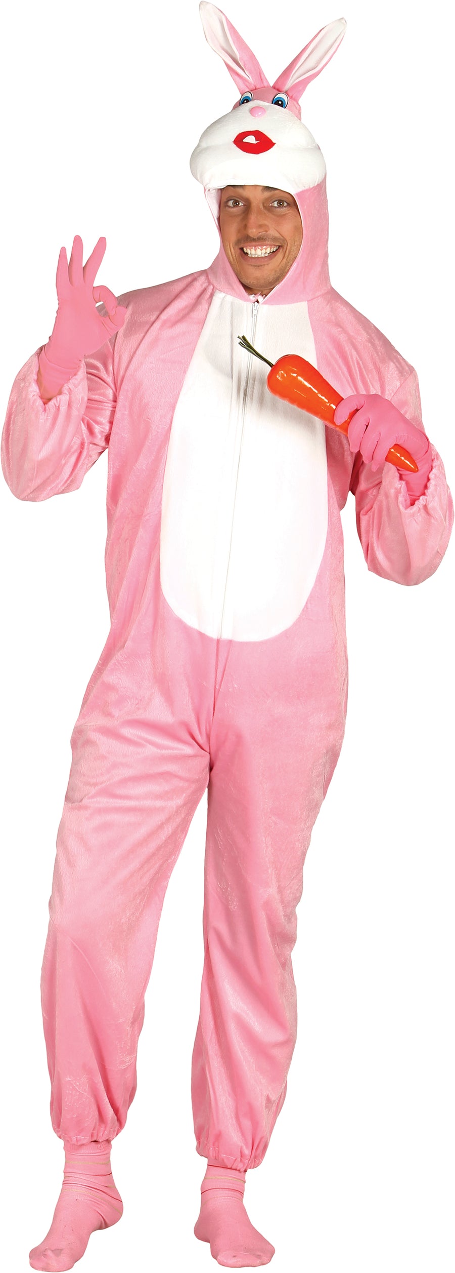 Hasen Kostüm für Erwachsene rosa mit Kapuze