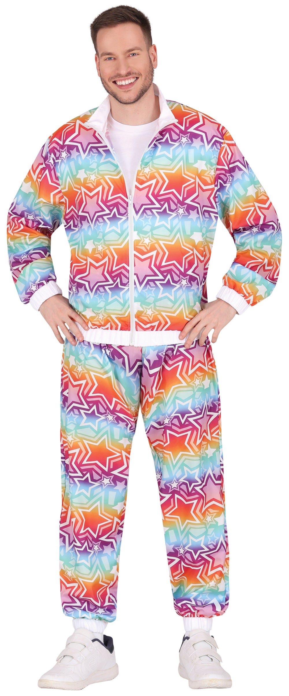 GP80378 – Retro 80s Kostüm Buntes Sterne-Muster Neon – Größe: 52 - 54 (L) – Farbe: Mehrfarbig