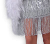 GP80488 – 20S Glamour Flapper Kleid Mit Federn – Größe: 38 - 40 (M) – Farbe: Silber