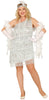 GP80488 – 20S Glamour Flapper Kleid Mit Federn – Größe: 44 - 46 (XL) – Farbe: Silber