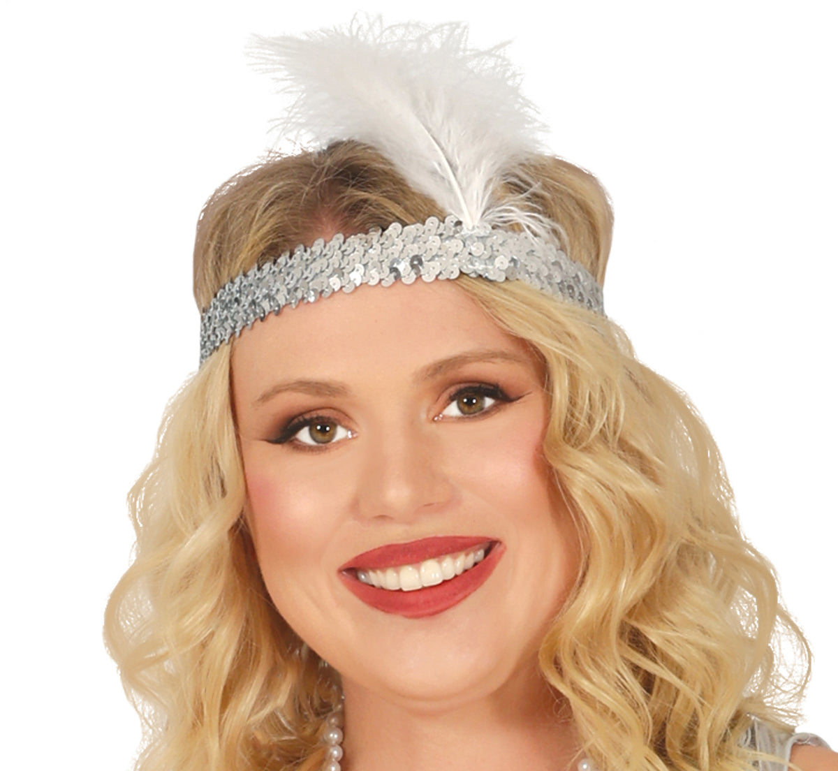 GP80488 – 20S Glamour Flapper Kleid Mit Federn – Größe: 44 - 46 (XL) – Farbe: Silber