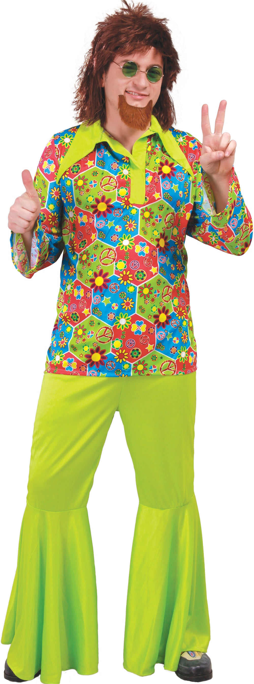 GP80631 – Hippie Karneval Kostüm Bunte Blumenkraft – Größe: 52 - 54 (L) – Farbe: Grün