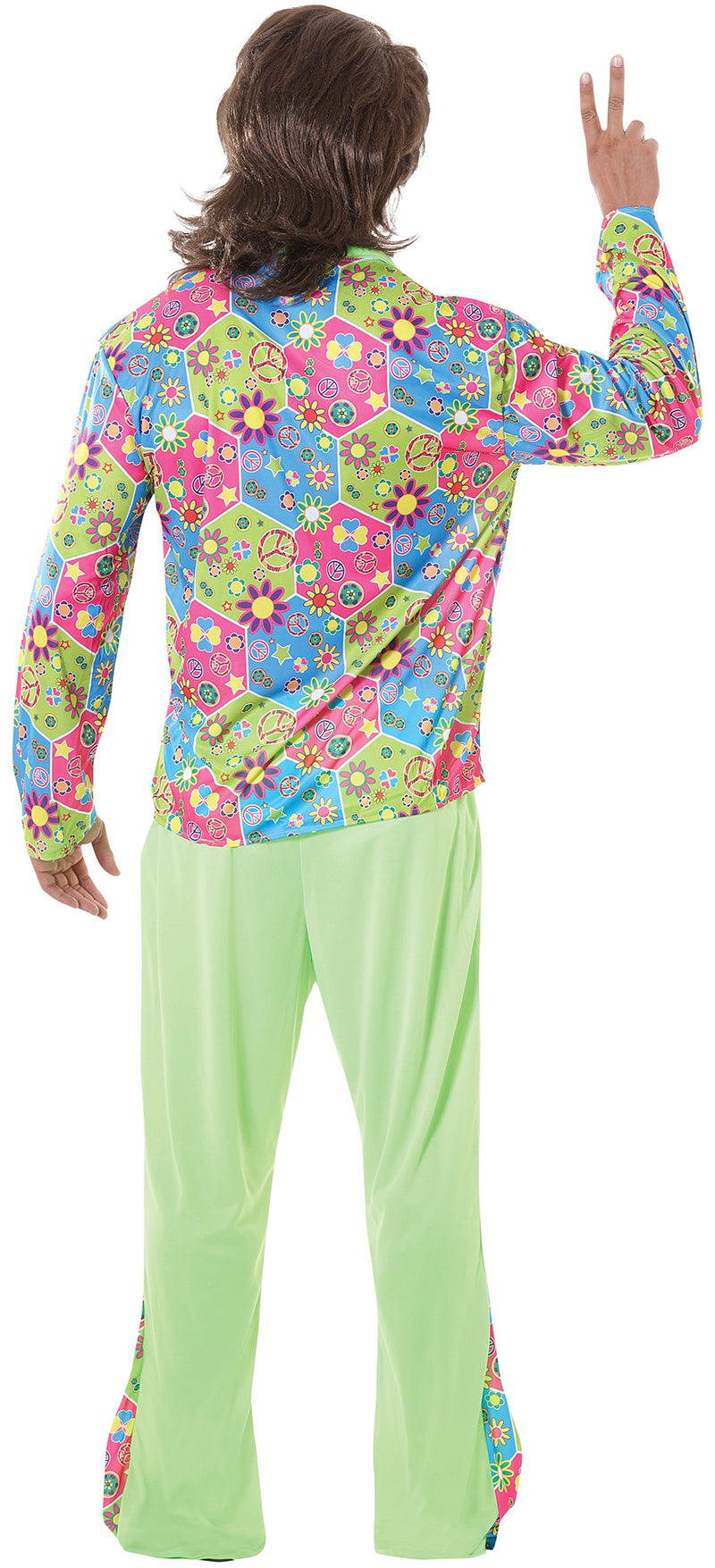 GP80631 – Hippie Karneval Kostüm Bunte Blumenkraft – Größe: 52 - 54 (L) – Farbe: Grün, Ansicht 2