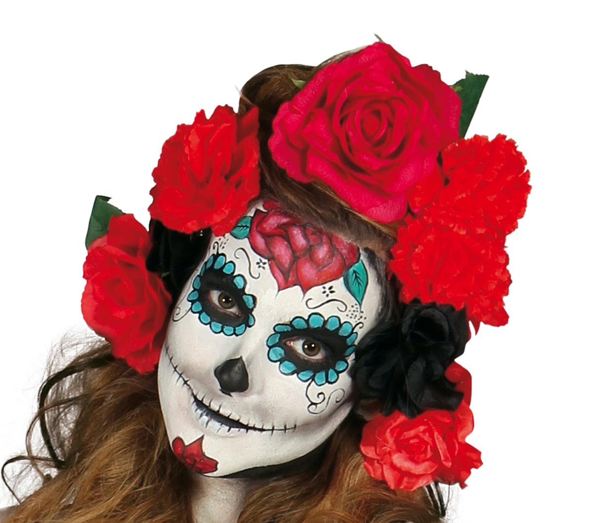 GP80937 – Mexikanischer Skelett Halloween Blumenkunst – Größe: 38 - 40 (M) – Farbe: Schwarz