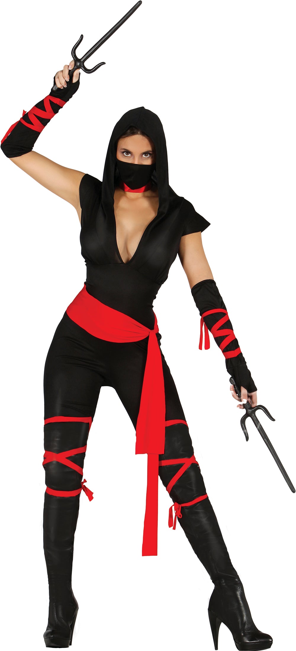 GP80793 – Ninja Kämpfer Abenteuerkostüm Rot – Größe: 42 - 44 (L) – Farbe: Schwarz