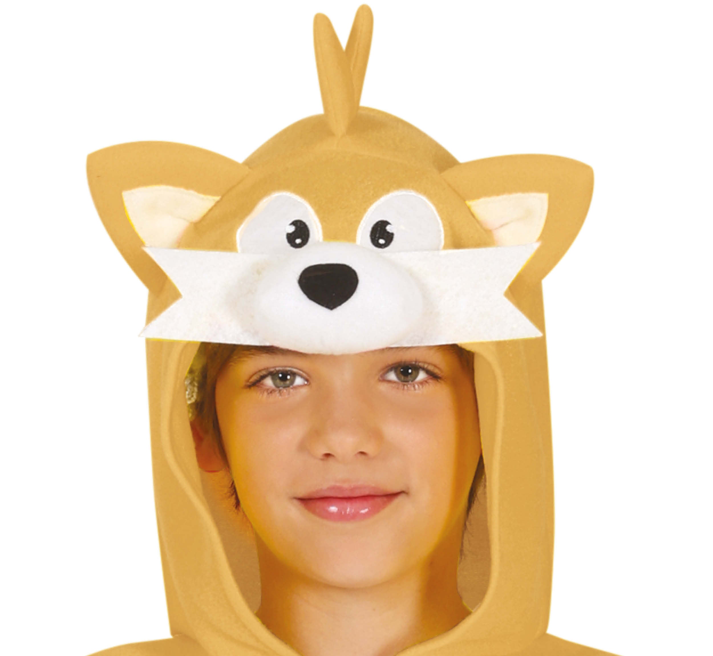 GP81026 – Fuchs Tier Overall Kinder Kostüm Kapuze – Größe: 98/104, 110/116, 128/134 – Farbe: Gelb